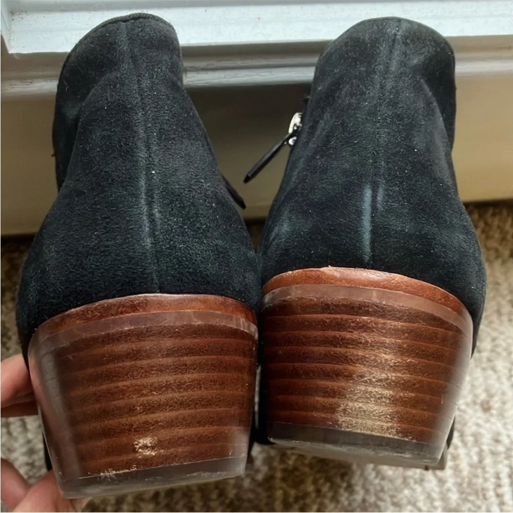 Sam Edelman Black Suede Western Ankle Boots Low Heel Fall Witchy Size 8.5